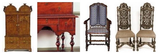 шкафы и резные кресла - мебель стиля ( периода) Вильгельма и Анны