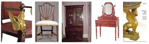 стиль мебели Американский ампир - комод, кресла, туалетный столик, ножки