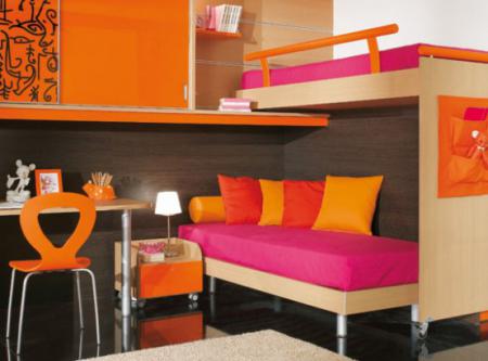 Яркий дизайн детской комнаты с двухярусной кроватью - Мебель для детской комнаты фото