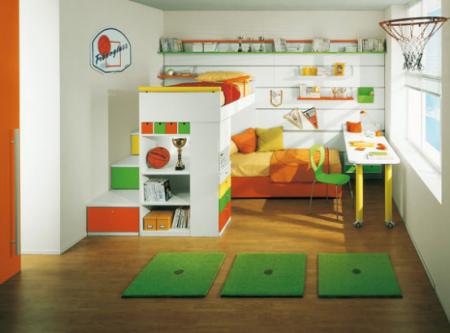 Дизайн детской с двумя кроватями на разных уровнях - Мебель для детской комнаты фото