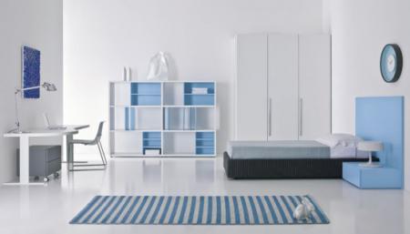 Дизайн подростковой комнаты в белых и синих тонах - Дизайн комнаты для подростка, мебель фото фото